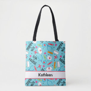 Bolso De Tela Ame un nombre de las azules turquesas del arte de
