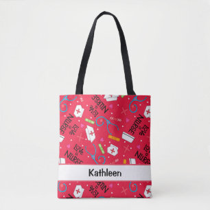 Bolso De Tela Ame un nombre rojo del arte de la enfermera
