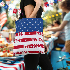 Bolso De Tela América 250 Estrellas y Franjas 1776 2026 Letras