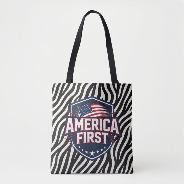 Bolso De Tela America First - Estampado de cebra - Tote (Anverso)