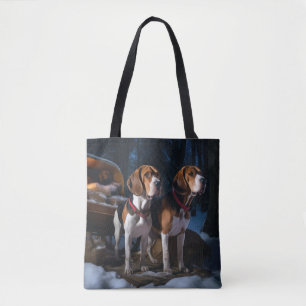 Bolso De Tela American English Foxhound Nevado Trineo Navidad