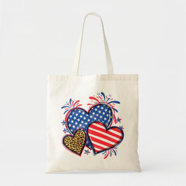 Bolso De Tela American Flag Heart Leopard Sublimation-64210 (Frente)