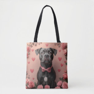Bolso De Tela American Staffordshire con Rosas -Día de San Valen