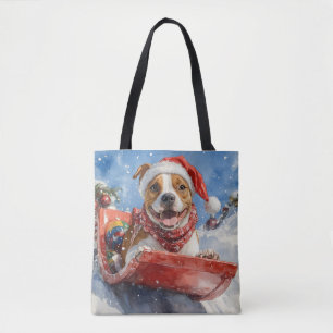 Bolso De Tela American Staffordshire en Trineo de Navidad