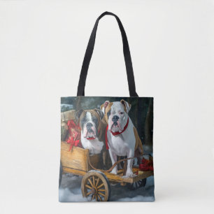 Bolso De Tela American Staffordshire Nieve Trineo Navidad