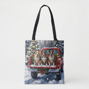 Bolso De Tela American Staffordshire Terrier Navidad Camión Rojo