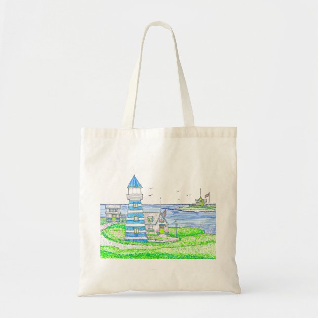 Bolso De Tela Americana Lighthouse Grocery Tote Bag (Frente)