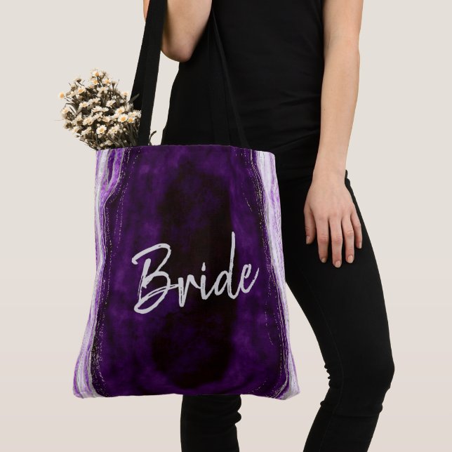 Bolso De Tela Amethyst Purple & Silver Geode Agate Marble Bride (Detalle)