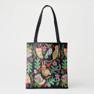 Bolso De Tela Amigos de los animales florales del arte folclóric