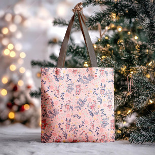 Bolso De Tela Amigos del Bosque en Bosque Invernal Acogedor Rosa