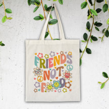Amigos, no comida, flores de moda retro