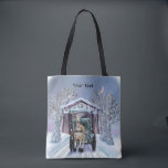 Bolso De Tela Amish Winter Covered Bridge<br><div class="desc">Amish Winter Covered Bridge Tote Bag,  t-shirt and gifts by ArtMuvz Illustration. Matching Amish Covered Bridge t-shirt,  gifts,  apparel. You can add your name or add text instead. Customize this Covered Bridge Tote Bag to make it uniquely yours or give as a personalized gift</div>