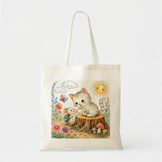 Bolso De Tela Amistad Caprichosa de Gatito y Ratón Acuarela