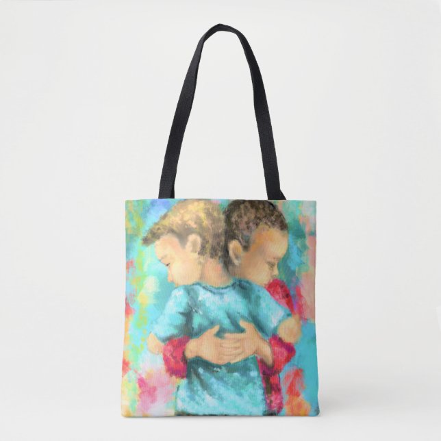 Bolso De Tela Amistad Tote Bag Niños Abrazando (Anverso)