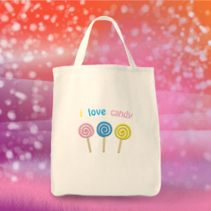 Bolso De Tela Amo a Candy lindo y colorido lollipop 3D