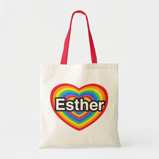 Bolso De Tela Amo a Esther. Te amo Esther. Corazón (Frente)