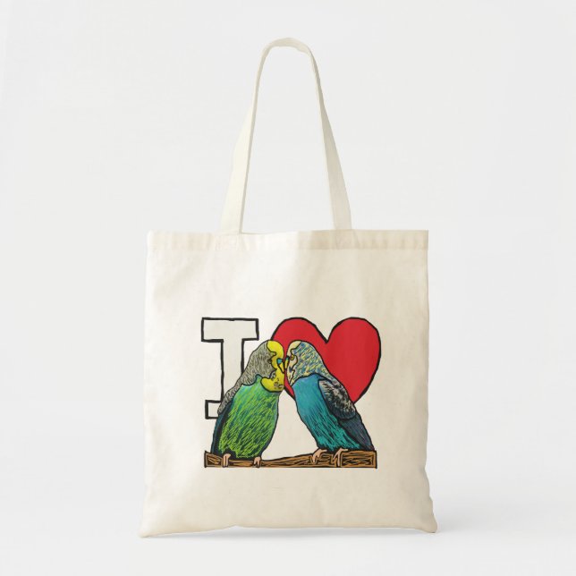 Bolso De Tela Amo a las Budgies (Frente)