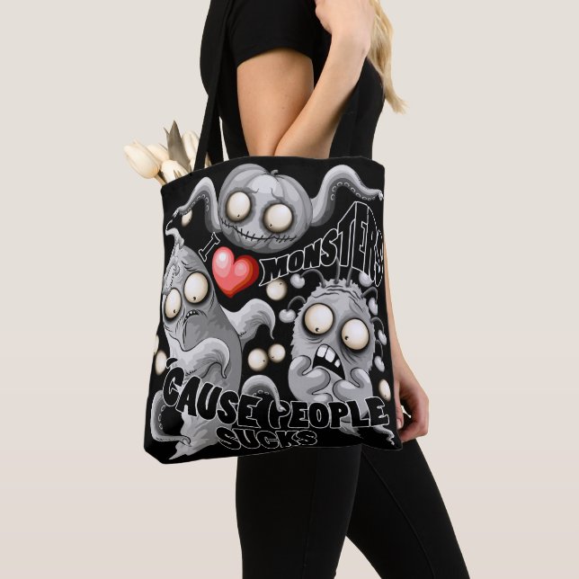 Bolso De Tela Amo a los monstruos porque la gente se acosa (Detalle)
