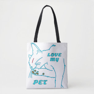 BOLSO DE TELA AMO A MI CUTE AQUA MASCOTA CAT