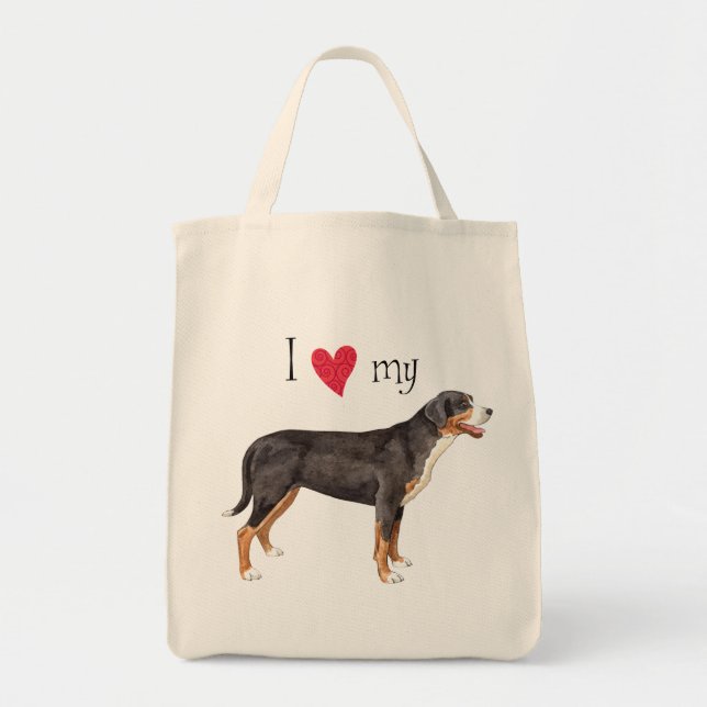 Bolso De Tela Amo a mi gran perro de montaña suizo (Frente)