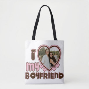Bolso De Tela Amo a mi novio Foto personalizada Corazón Marrón R
