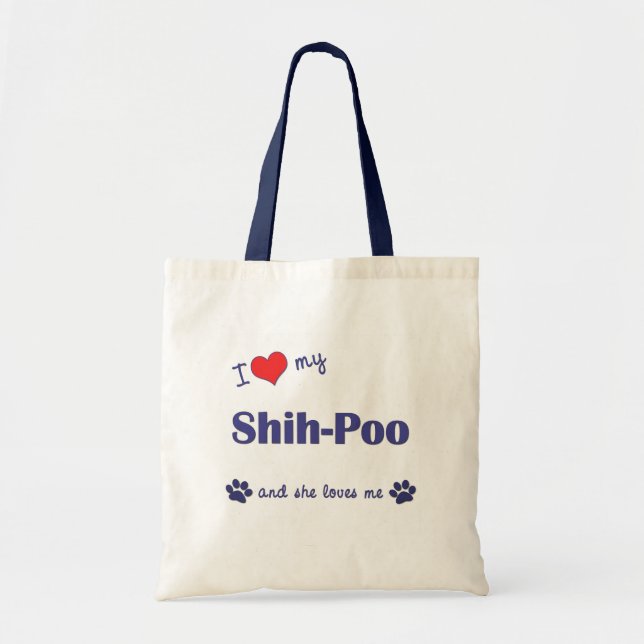 Bolso De Tela Amo a mi Shih-Poo (el perro femenino) (Frente)