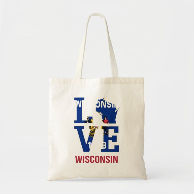 Bolso De Tela Amo de la bandera del estado de Wisconsin (Frente)