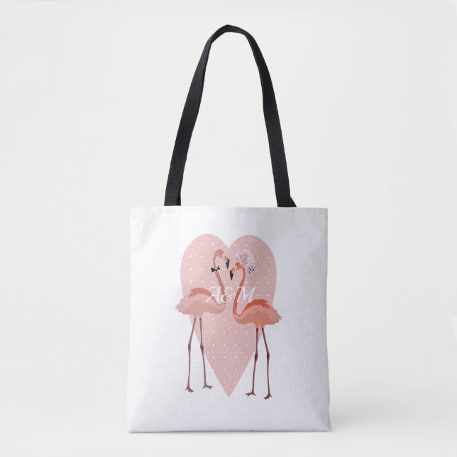 Bolso De Tela Amo del corazón elegante del Flamingo rosa (Anverso)