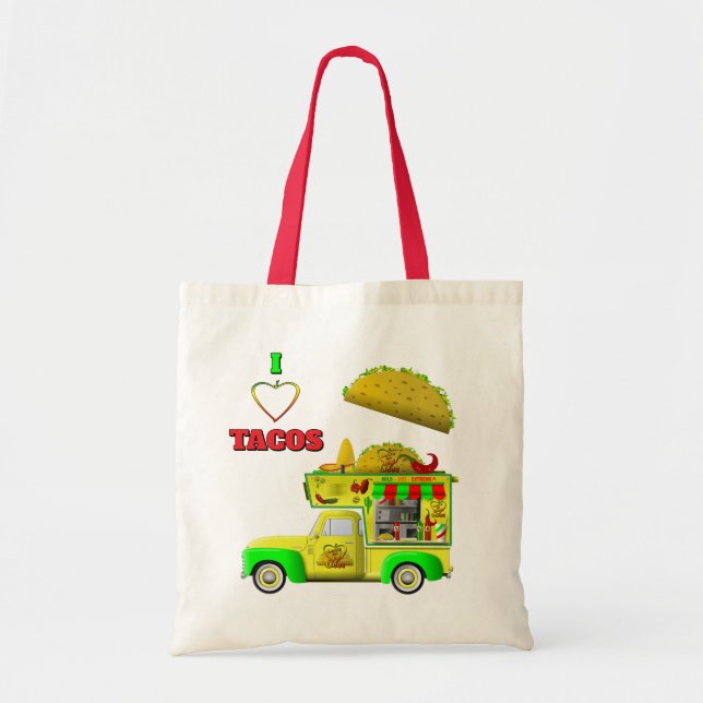 Bolso De Tela Amo el Pequeño Camión Taco Tacos (Frente)