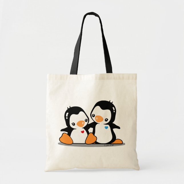 Bolso De Tela Amo el tote del presupuesto de los pingüinos (Frente)