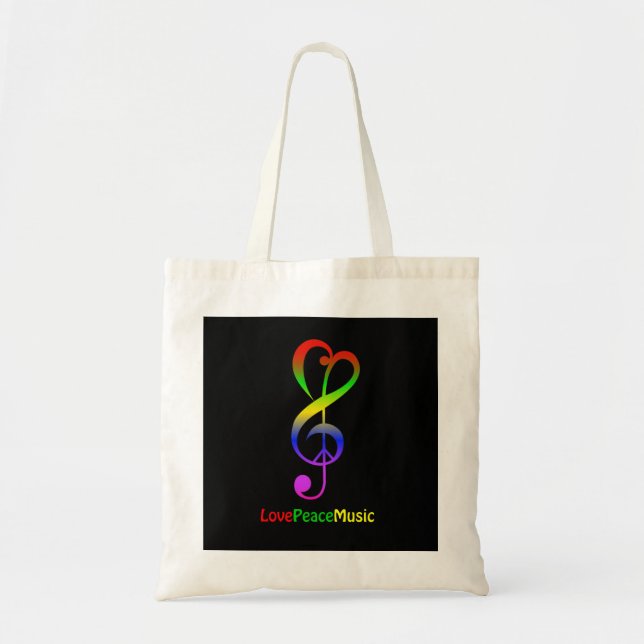 Bolso De Tela Amo la música de paz hippie trepe clef (Frente)