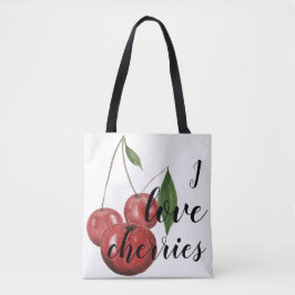 Bolso De Tela Amo las Cerezas Acuarela Monograma Pintado a Mano