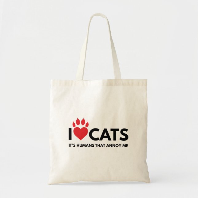 Bolso De Tela Amo los gatos, él soy la gente que me molesta. (Frente)