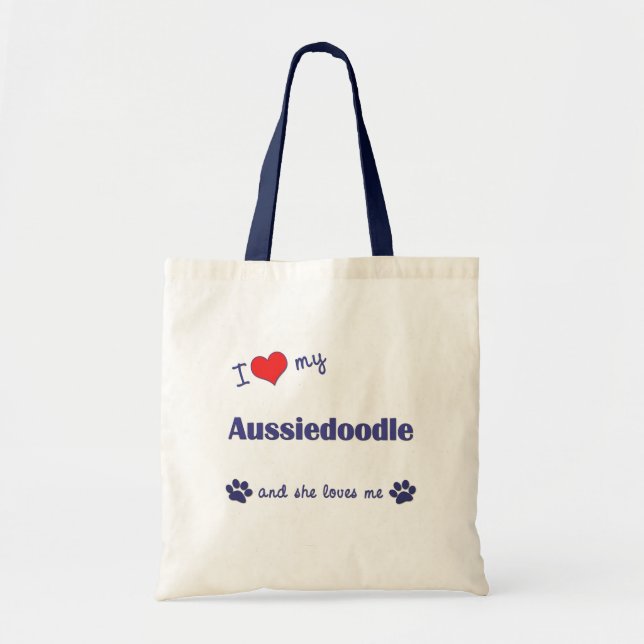 Bolso De Tela Amo mi Aussiedoodle (el perro femenino) (Frente)