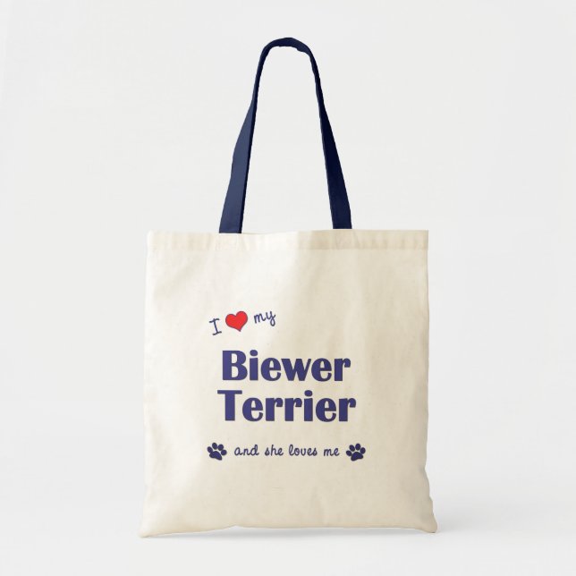 Bolso De Tela Amo mi Biewer Terrier (el perro femenino) (Frente)