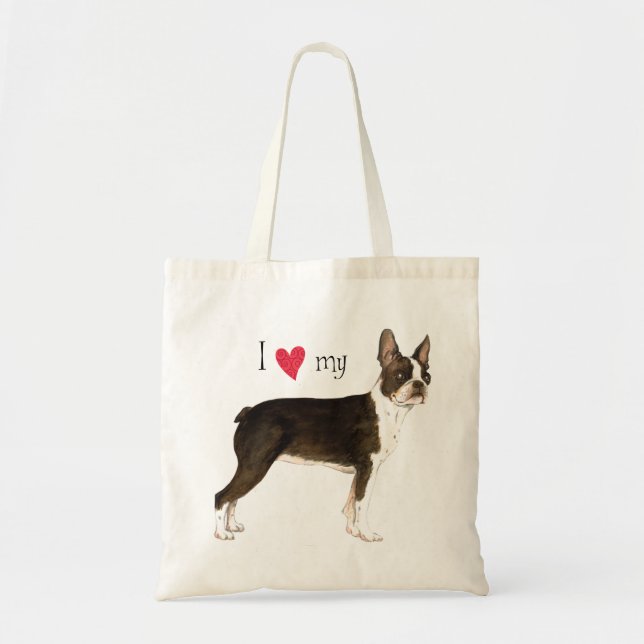 Bolso De Tela Amo mi Boston Terrier (Frente)