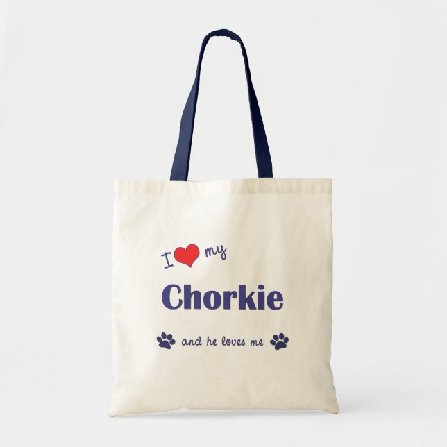 Bolso De Tela Amo mi Chorkie (el perro masculino) (Frente)