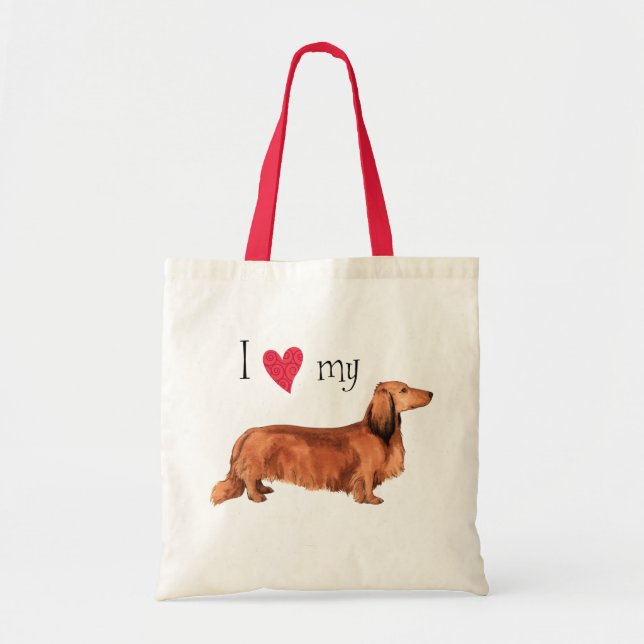Bolso De Tela Amo mi Dachshund de pelo largo (Frente)