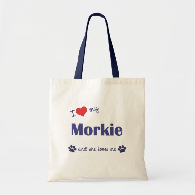 Bolso De Tela Amo mi Morkie (el perro femenino) (Frente)
