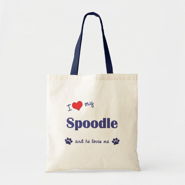 Bolso De Tela Amo mi Spoodle (el perro masculino) (Frente)
