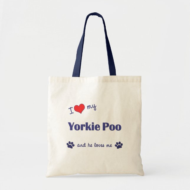 Bolso De Tela Amo mi Yorkie Poo (el perro masculino) (Frente)