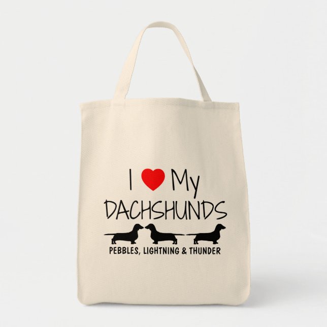 Bolso De Tela Amo Mis Tres Dachshunds (Frente)