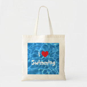 Bolso De Tela Amo Nadar Corazón Rojo con Agua de Piscina Azul