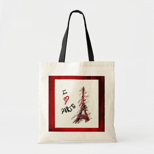 Bolso De Tela Amo París (el marco rojo y negro) (Frente)