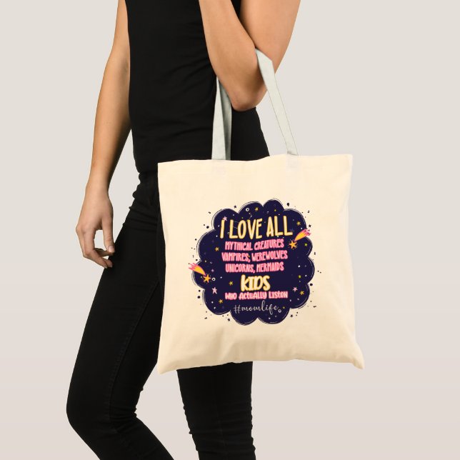 Bolso De Tela Amo Todas Las Criaturas Míticas, Vampiros, Werewol (Anverso (producto))