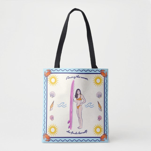 Bolso De Tela Among the waves, she finds herself. (Anverso)