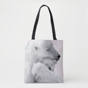 Bolso De Tela Amor ártico: Familia de osos polares en tonos rosa