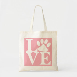 Bolso De Tela Amor Blanco Patrón de patas de perro en rosa suave
