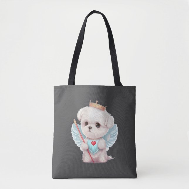 Bolso De Tela Amor celestial: Perro maltés Ángel lindo (Anverso)
