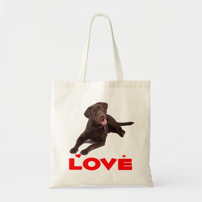 Bolso De Tela Amor Chocolate Marrón Labrador recuperar Perro cac (Frente)